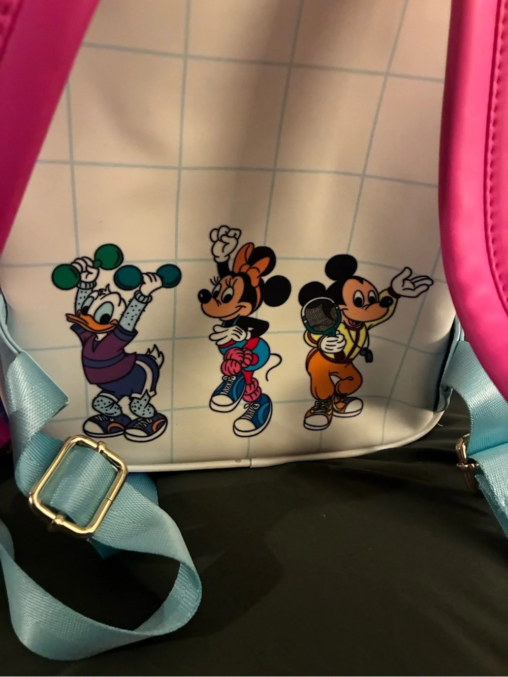 Disney Loungefly  Mousercise Mini Backpack – White, Pink, Yellow